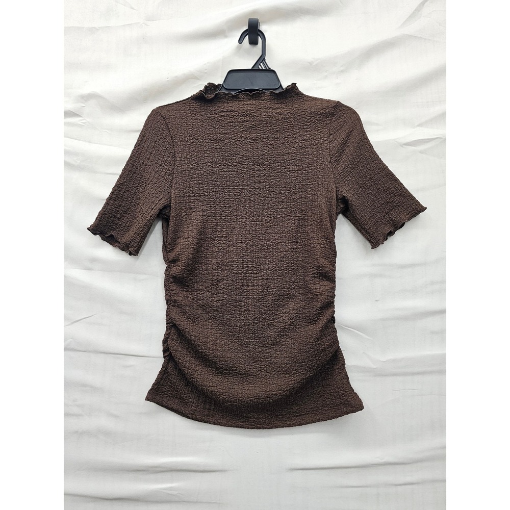 A New Day Womens Mock Neck Popcorn Top Brown Polyester Blend Casual Size Small